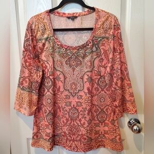 Kiara 3/4 Sleeve Scoop Neck Graphic Print Top with Embellishments Women's XL